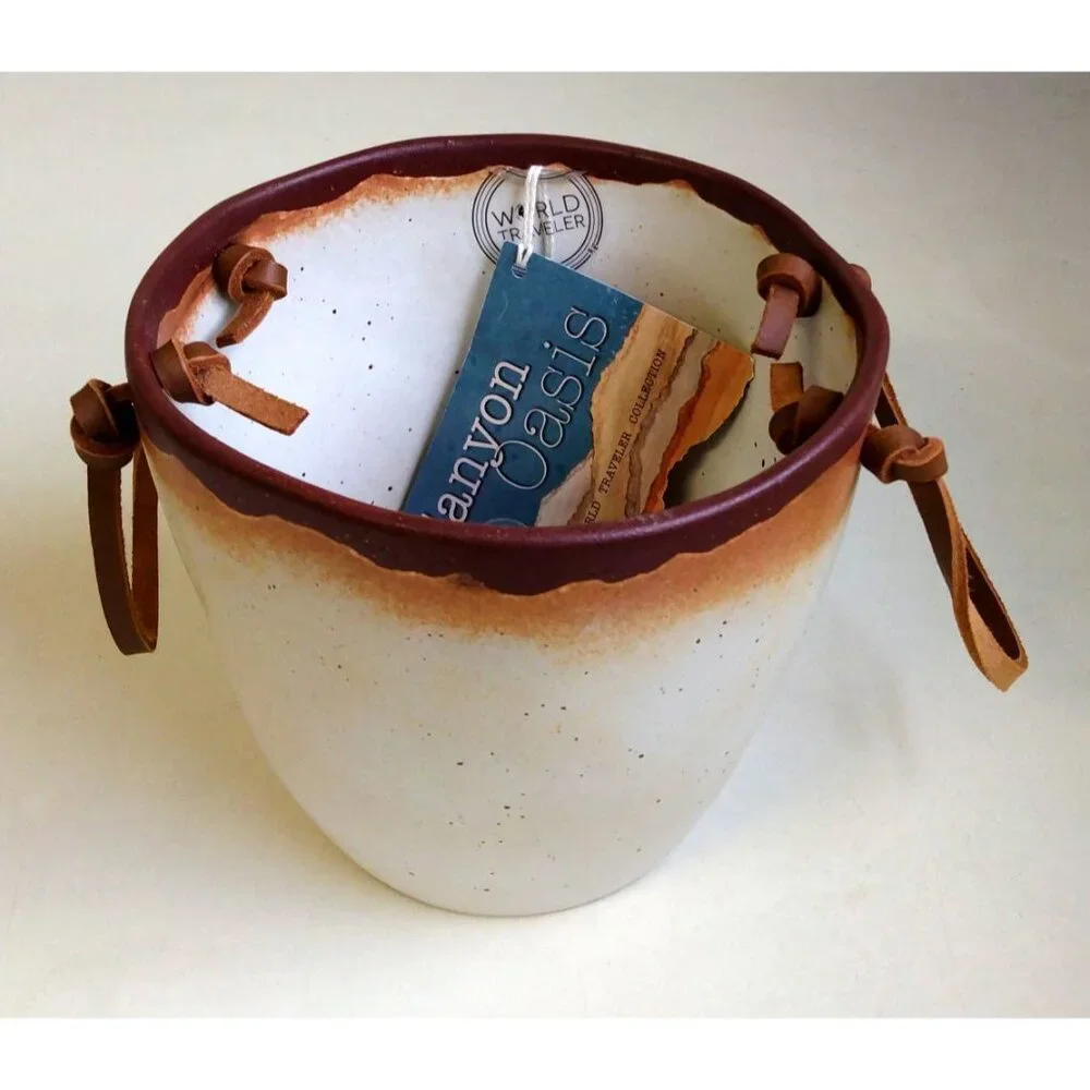 Ceramic Ice Bucket with Leather Strap Handles, Summer Party